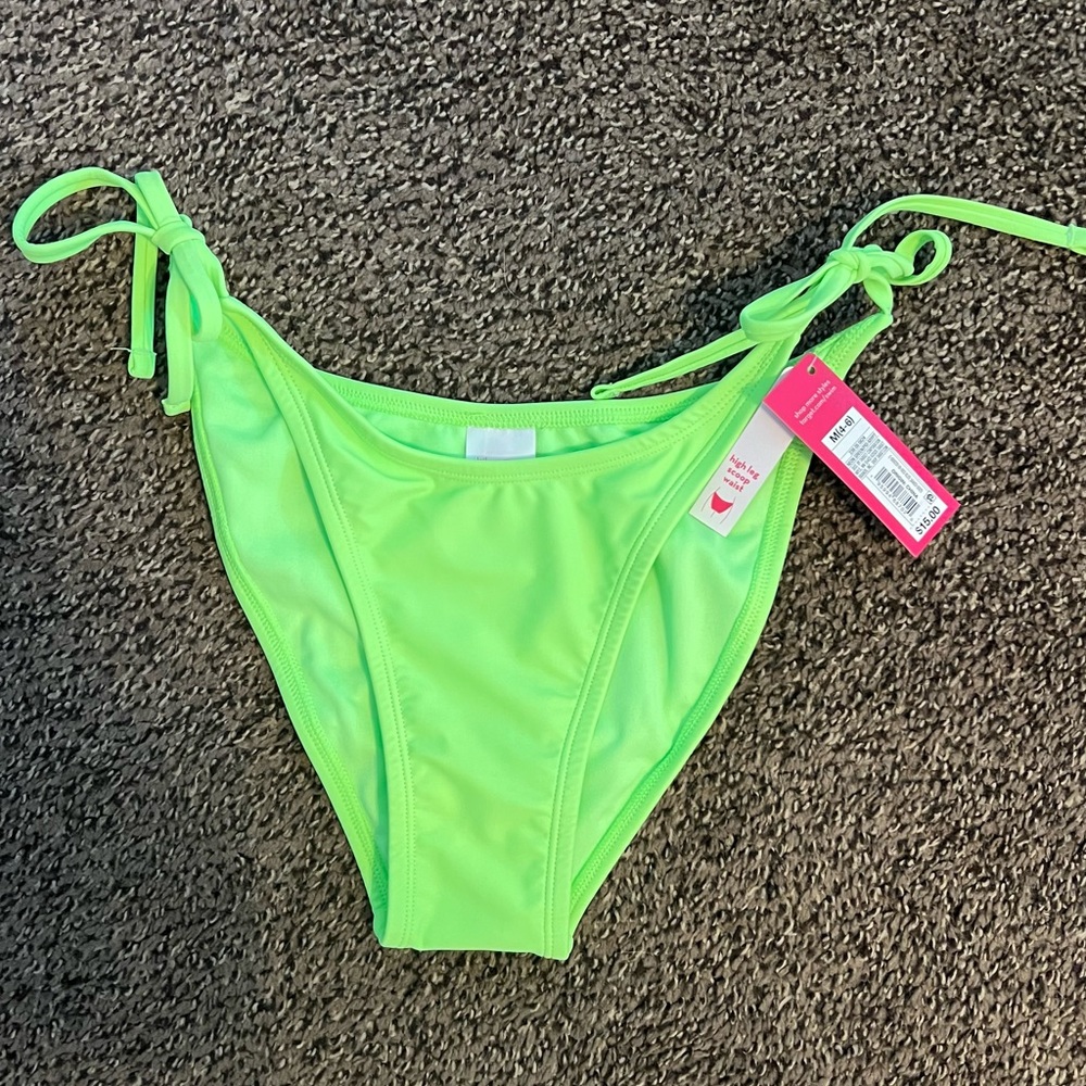 NWT Target Xhilaration Scoop Tie High Waisted Cheeky Lime Green Bikini Bottom